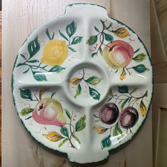VTG Hand Painted Italy Rustic Fruits 5 compartment ceramic serving platter mcm - Picture 2 of 12